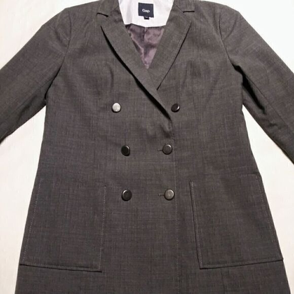 Gap Wool Blend Double Breasted Blazer Jacket Grey Size 4 - Picture 6 of 12